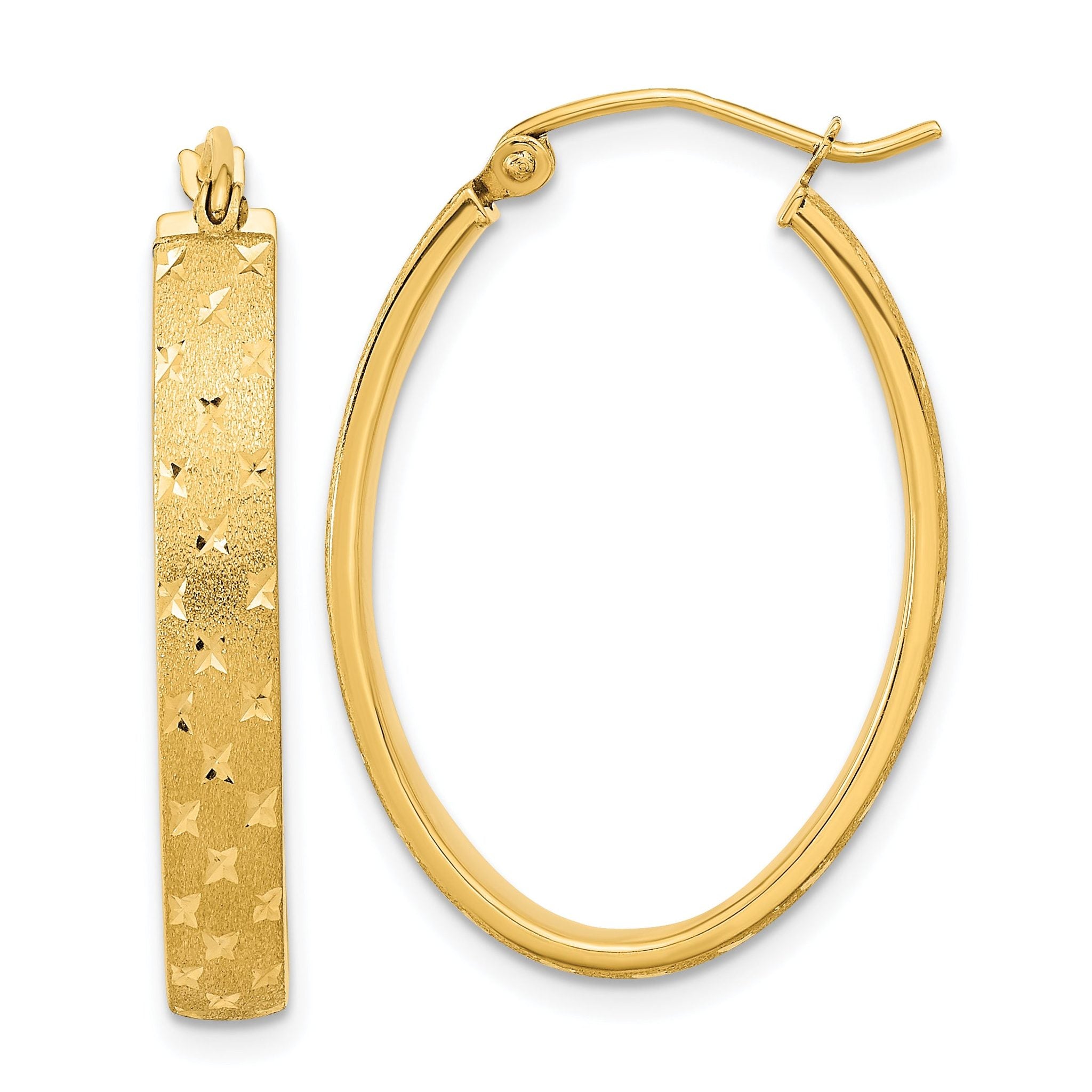 14k Polished Satin Diamond-cut Hoop Earrings Main image