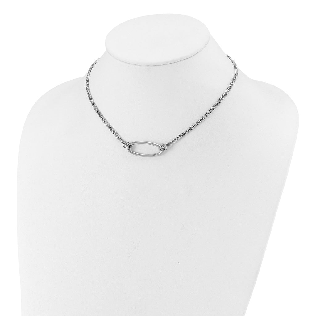 SS RH-plat Polish/Dia-cut Oval 2-Strand w/1.25in ext. Necklace