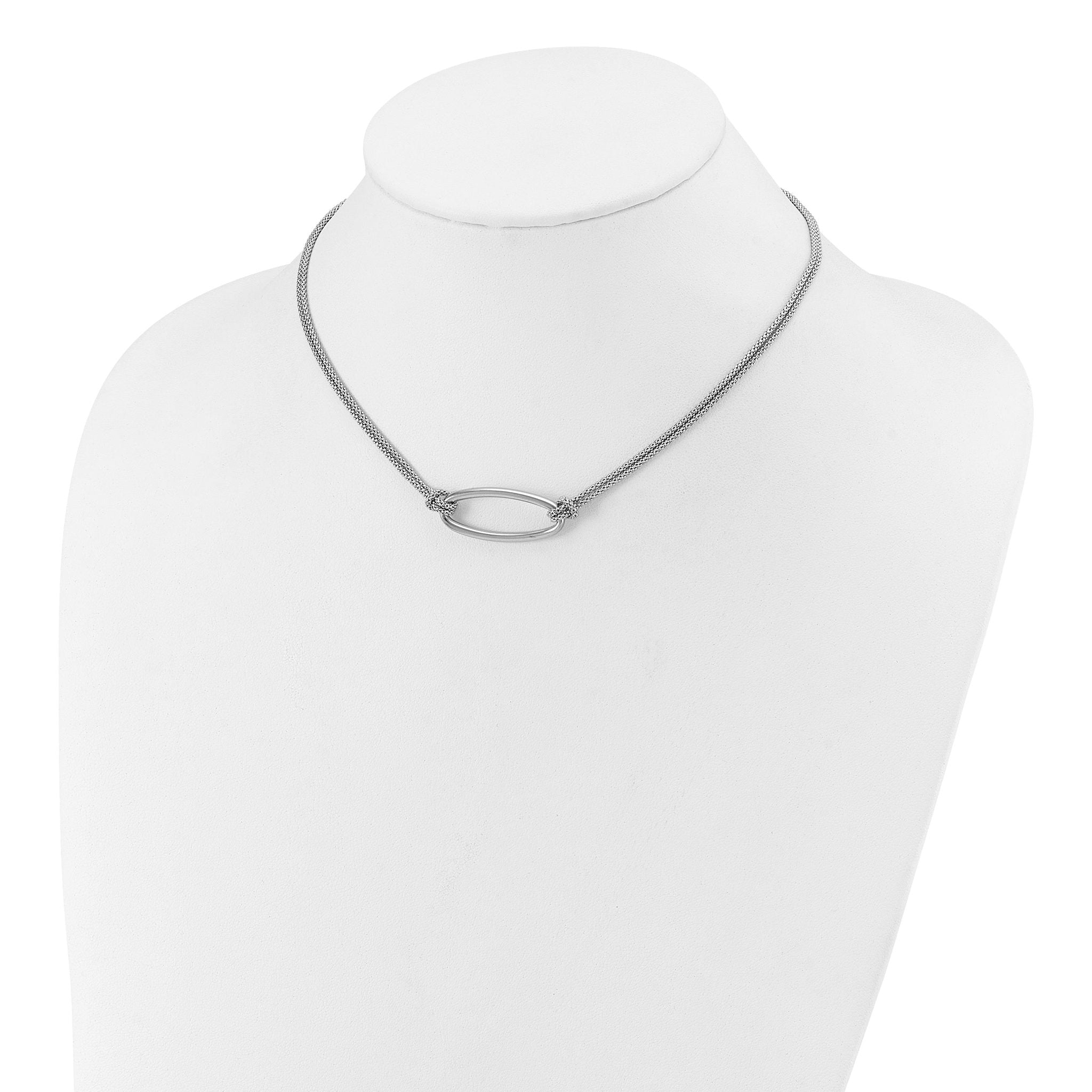 SS RH-plat Polish/Dia-cut Oval 2-Strand w/1.25in ext. Necklace