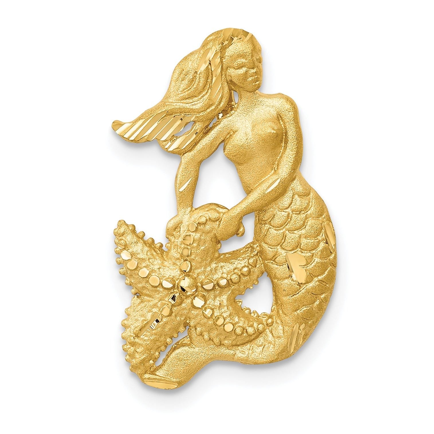 14K Gold Diamond-Cut Mermaid Pendant with Open-Back Design Main image