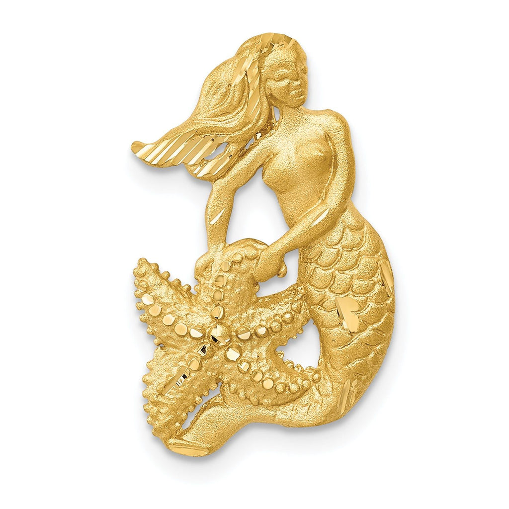14K Gold Diamond-Cut Mermaid Pendant with Open-Back Design