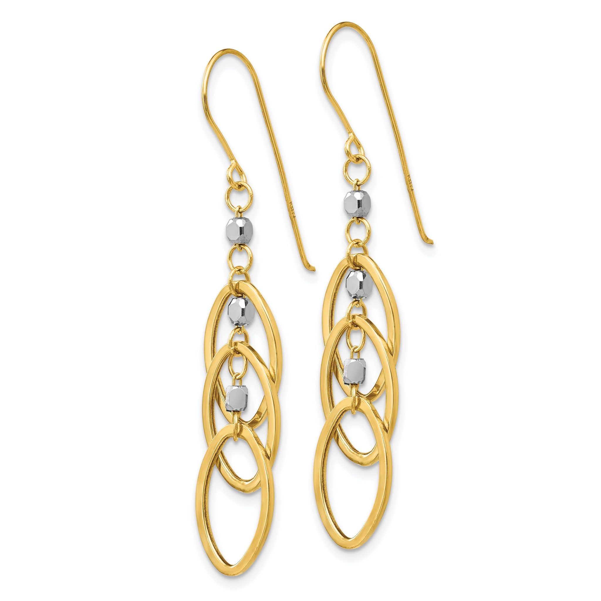 14k Two-tone Oval Beaded Dangle Earrings