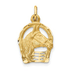 14K Yellow Gold Horse Head in Diamond-Cut Horseshoe Pendant for Men