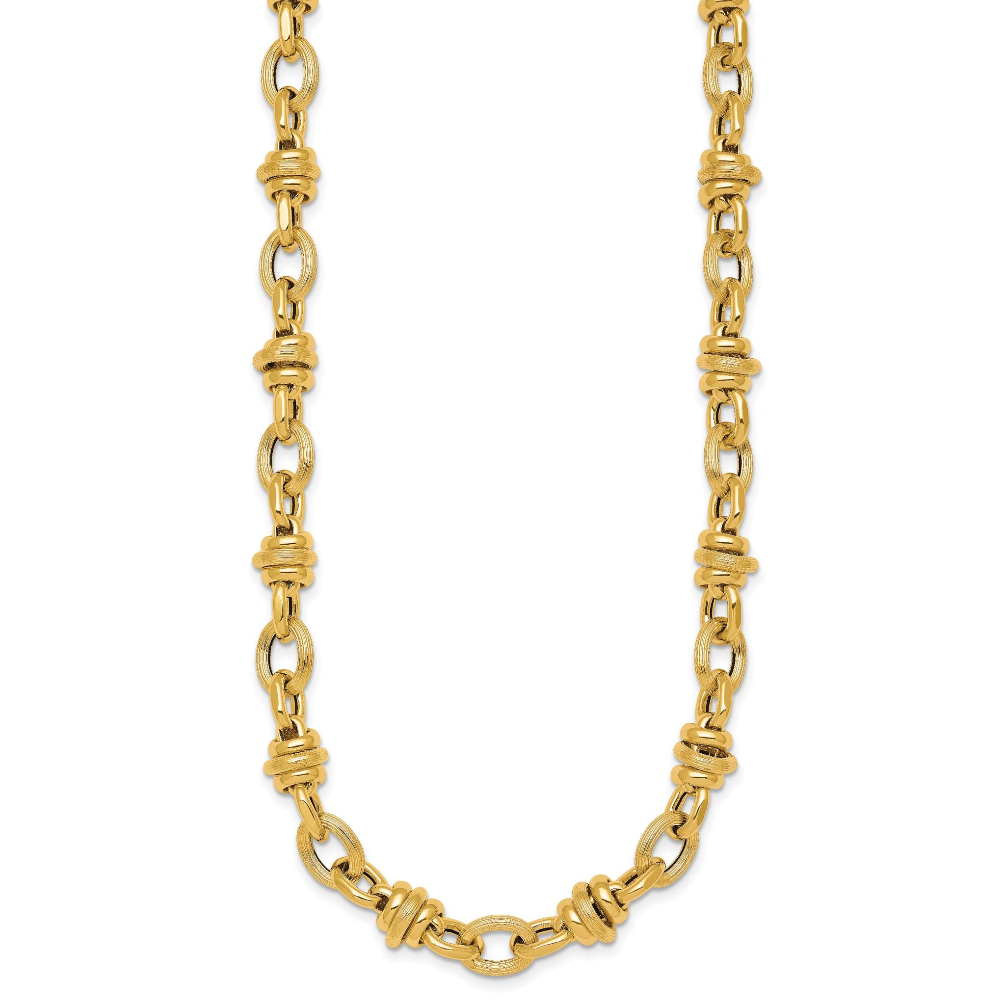 14k Polished and Textured Round and Oval Fancy Chain 18 inch Necklace