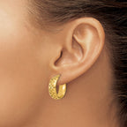14K Polished and Brushed Fancy Hoop Earrings