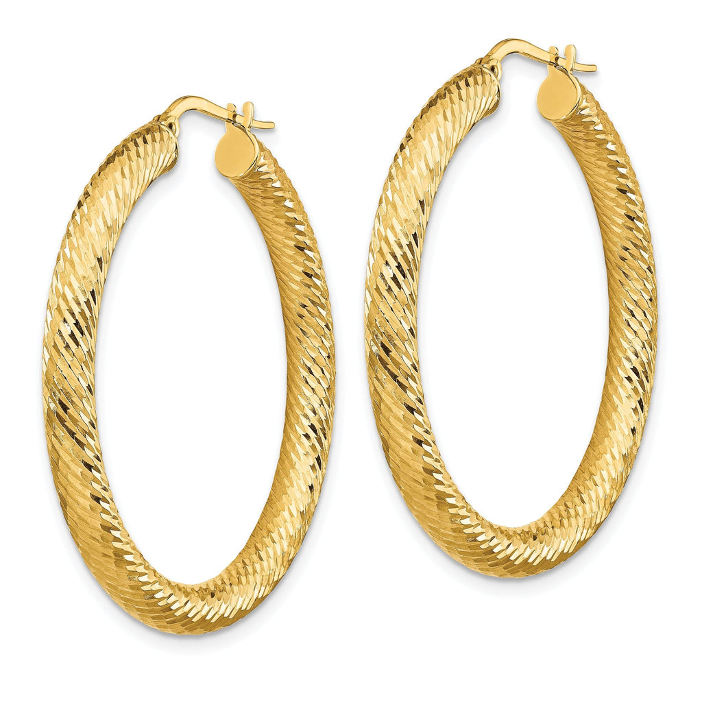 14k 4x30mm Diamond-cut Round Hoop Earrings