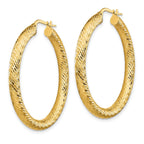14k 4x30mm Diamond-cut Round Hoop Earrings