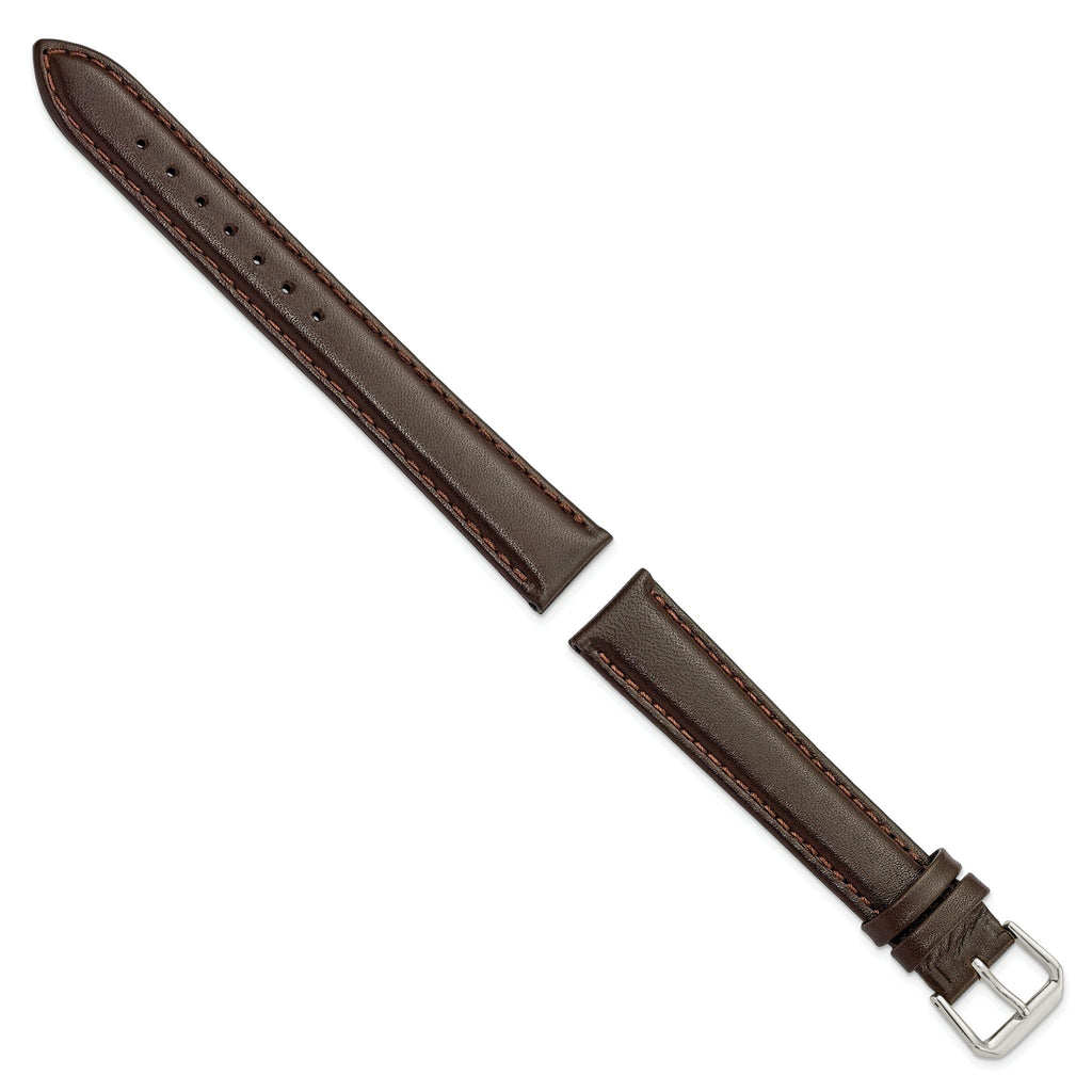 Extra-Long Smooth Leather Watch Band in Brown, 16mm