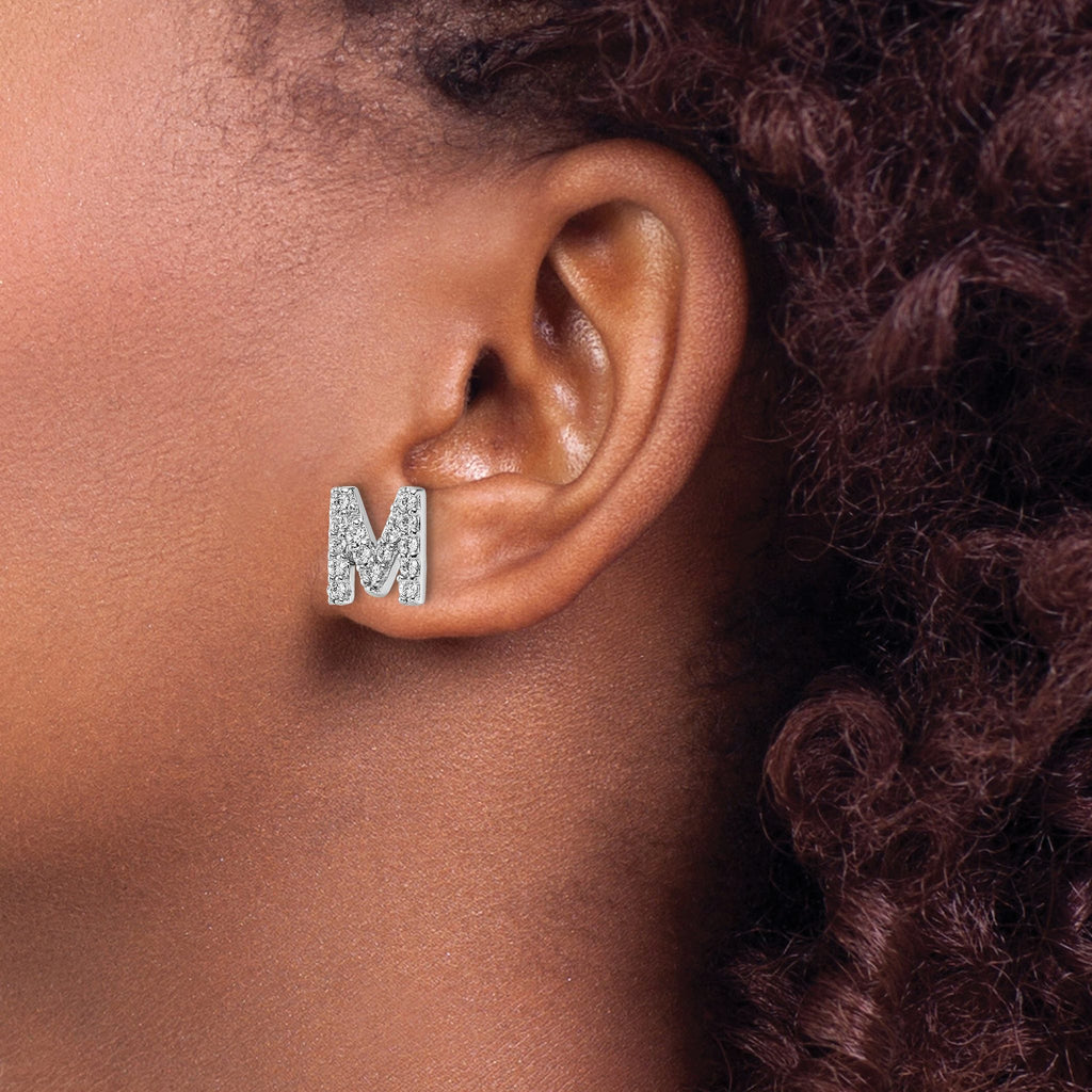 Cheryl M Sterling Silver Rhodium-plated Polished Letter M CZ Initial Post Earrings
