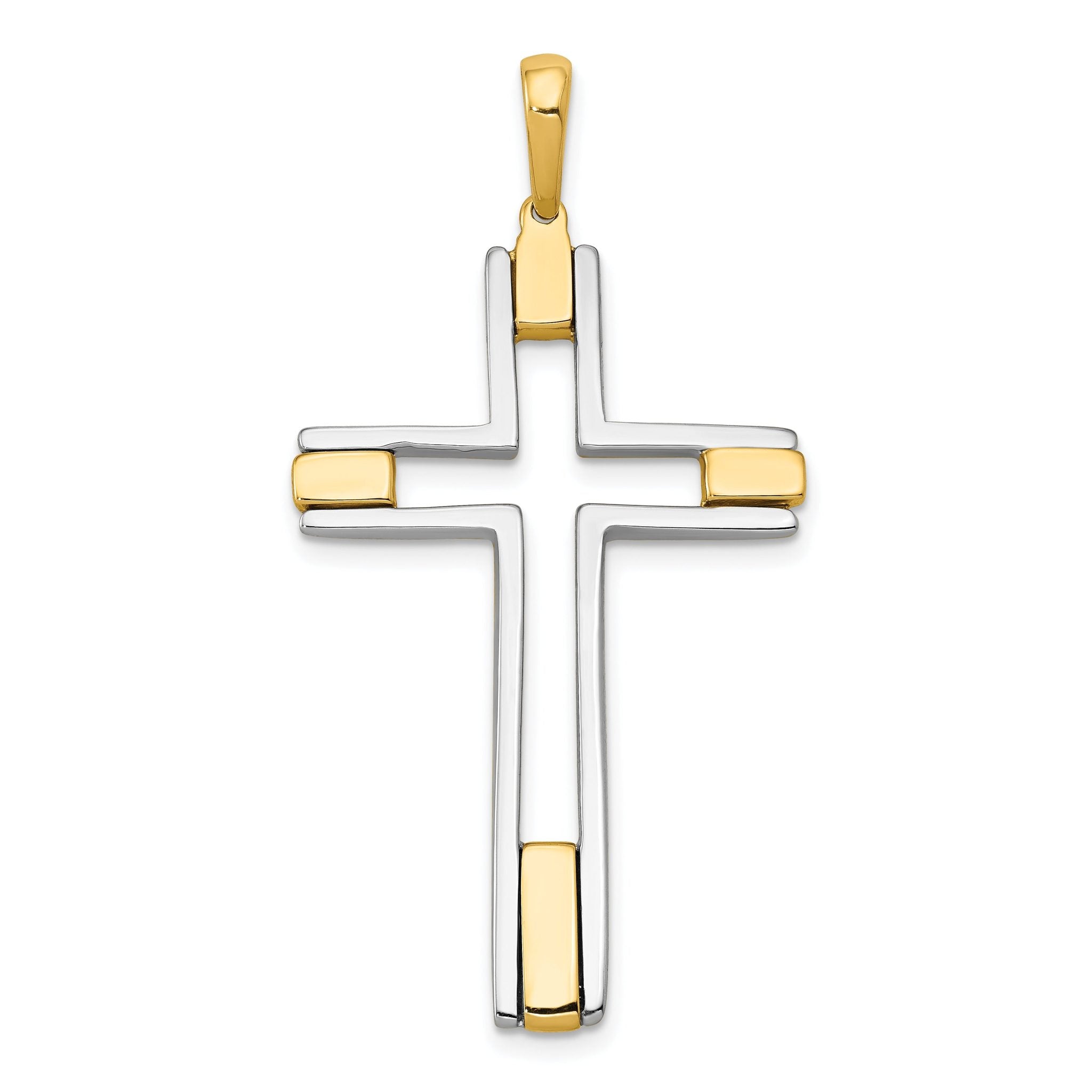 14K Two-Tone Gold Cross Pendant with Elegant Flat Back Design 50mm Main image