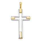 14K Two-Tone Gold Cross Pendant with Elegant Flat Back Design 50mm