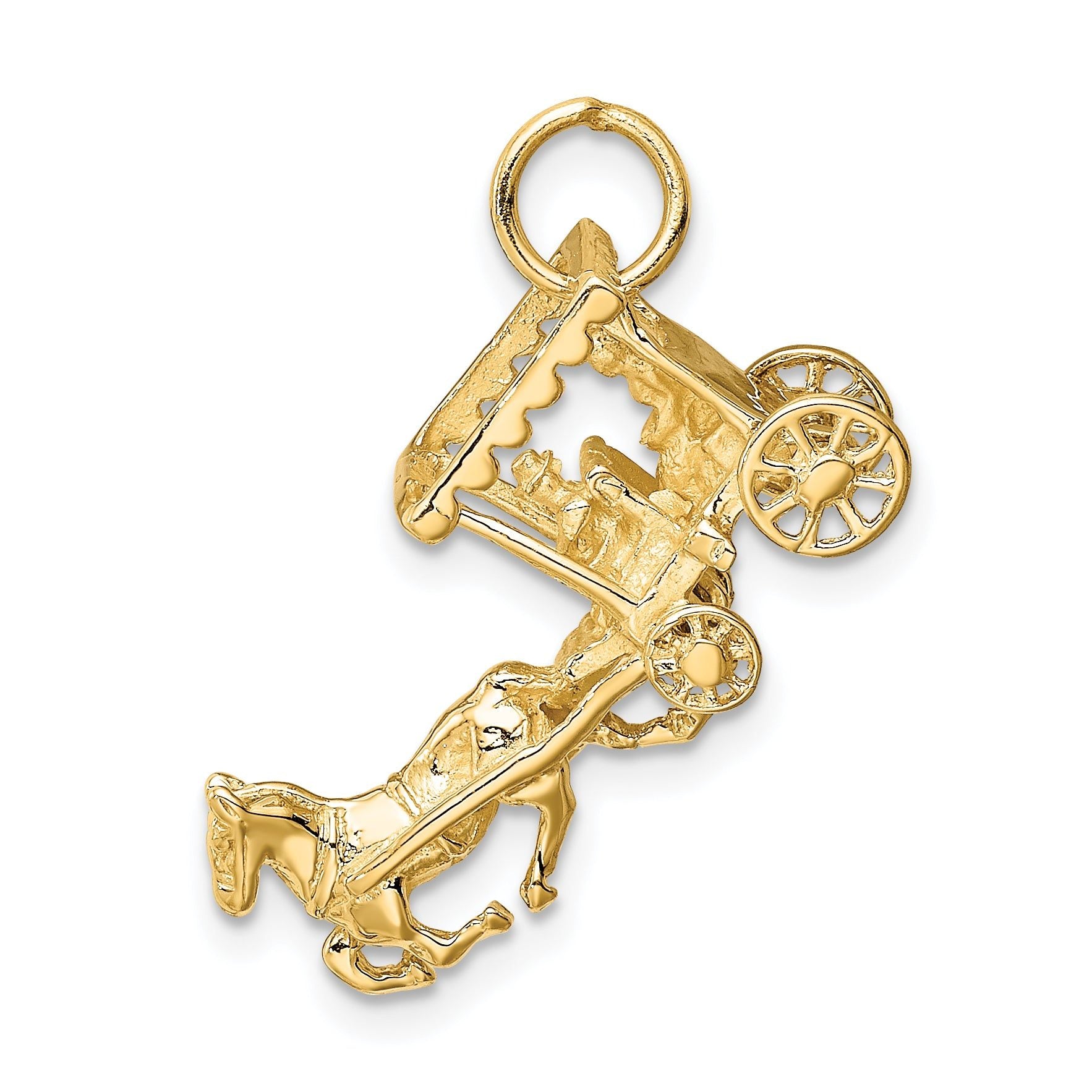 14K Gold Polished 3D Horse and Carriage Charm Elegant Moveable Design Secondary image