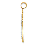 14K Gold with Rhodium Filigree Cross Pendant, Diamond-Cut, Elegant Design