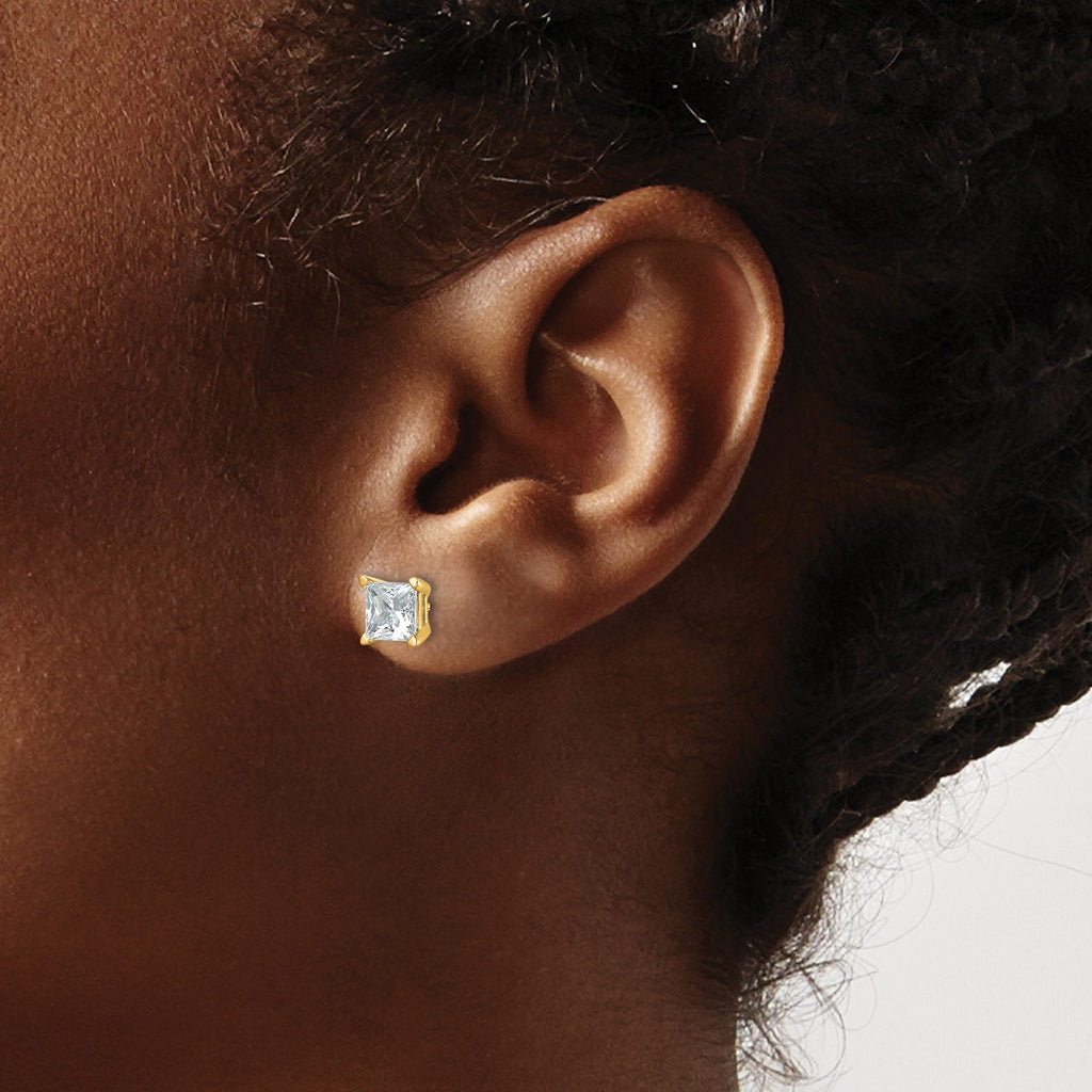 14K Yellow Gold 2 ct Certified Lab-Created Diamond VS+ F+, Princess-Cut 4-Prong Stud Earrings
