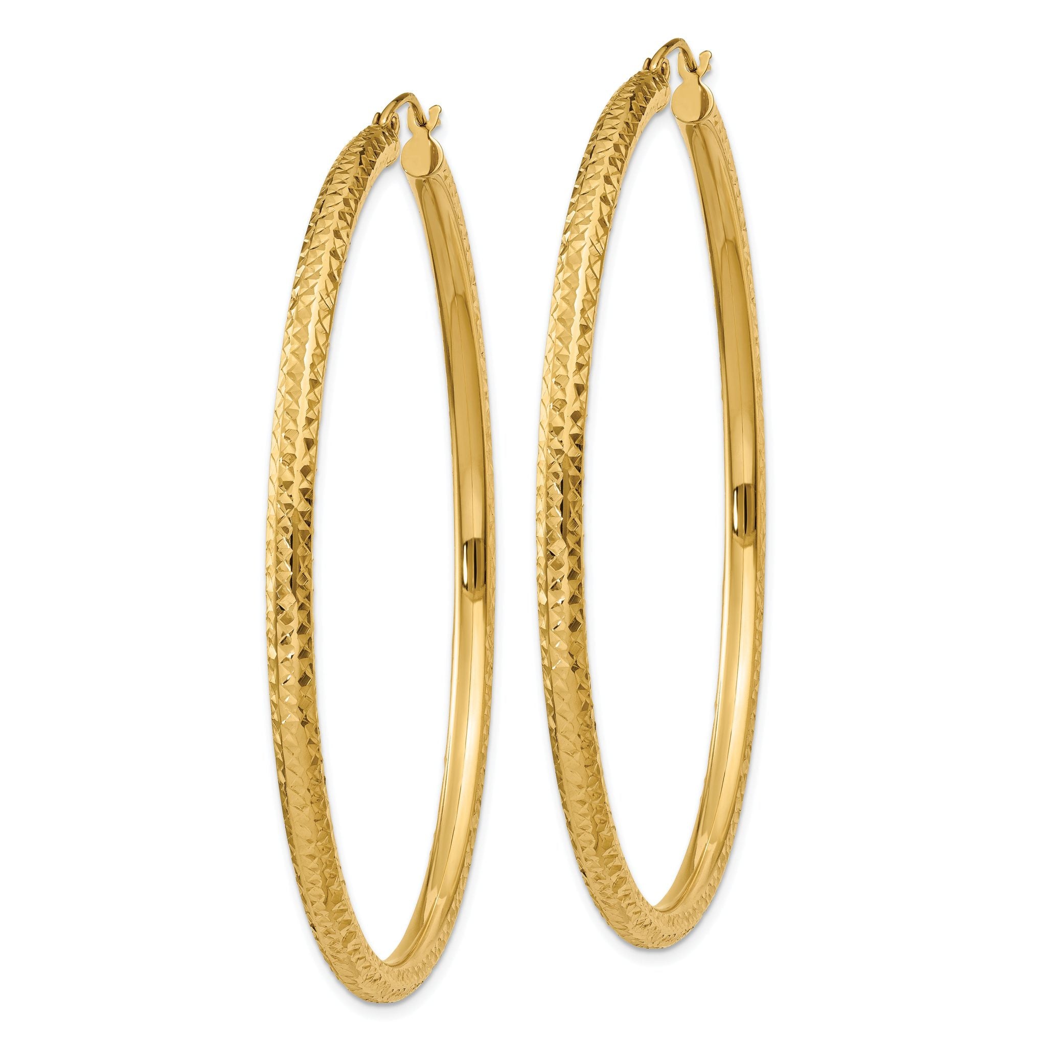 14k Diamond-cut 3mm Round Hoop Earrings Secondary image