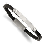 Stainless Steel Brushed Black Leather ID Bracelet for Men