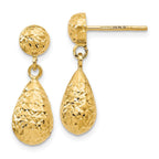 14K Gold Diamond-Cut Dangle Earrings with Polished Finish and Lifetime Warranty