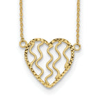 Sophia Jewelers 14K Gold Heart Necklace with Polished Diamond-Cut Satin Finish
