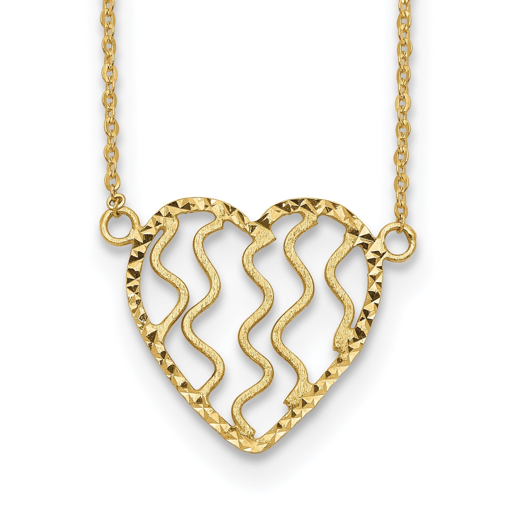 Sophia Jewelers 14K Gold Heart Necklace with Polished Diamond-Cut Satin Finish