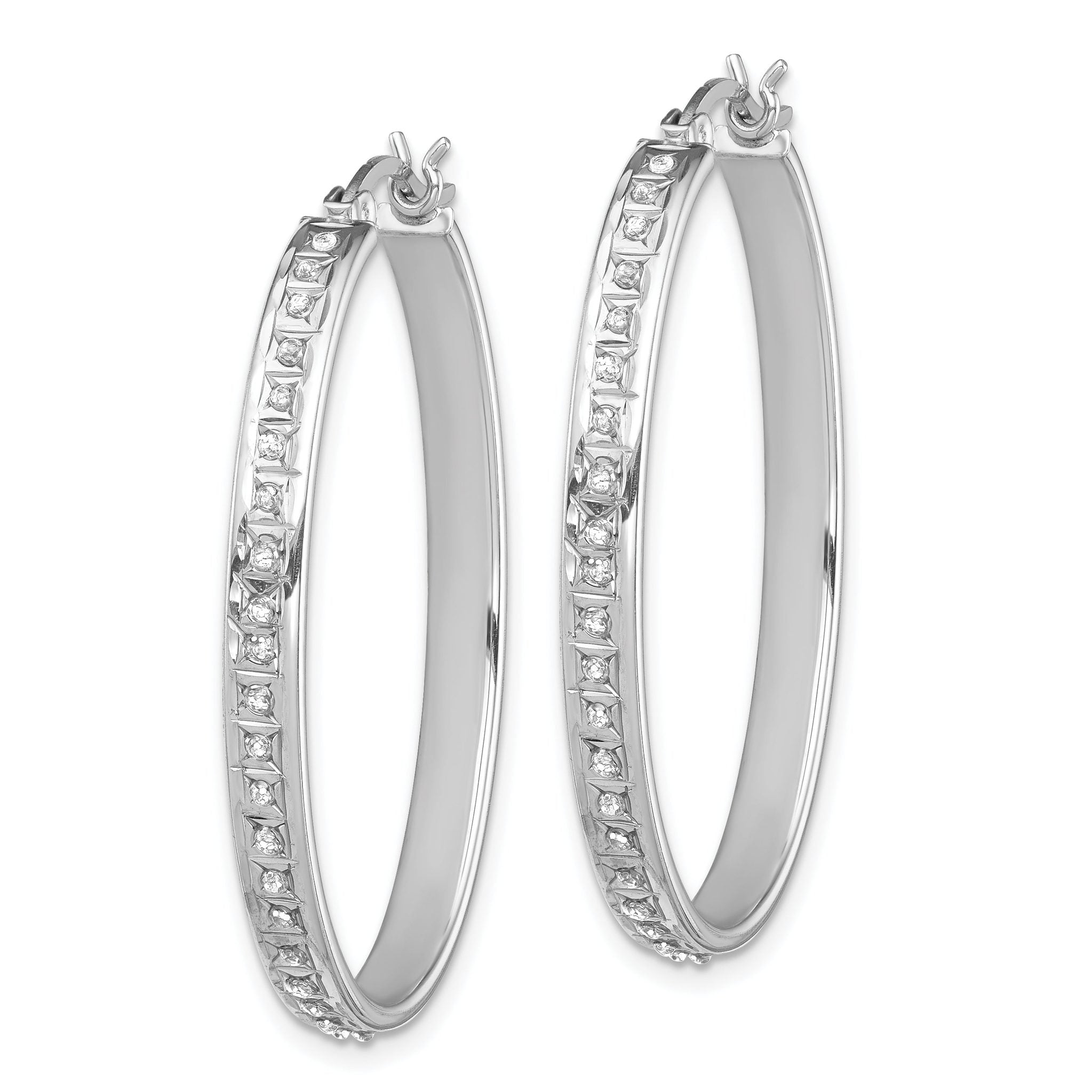 Diamond Fascination Diamond Mystique Sterling Silver Platinum-plated Diamond Oval Hoop Earrings Secondary image