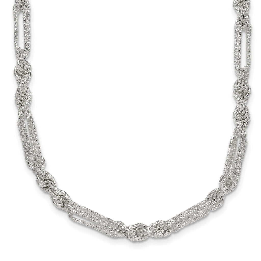 Sterling Silver Polished Textured 4.5mm Figaro Rope 18 inch Necklace