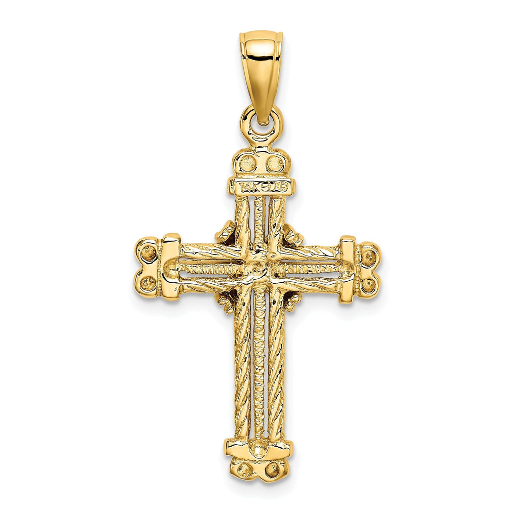 14K Gold Polished Textured Cross Pendant Elegant & Solid Design