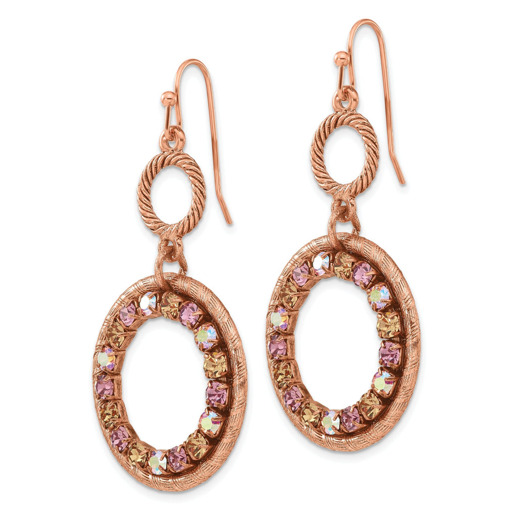 Crystal Double Circle Dangle Earrings in Copper-Tone