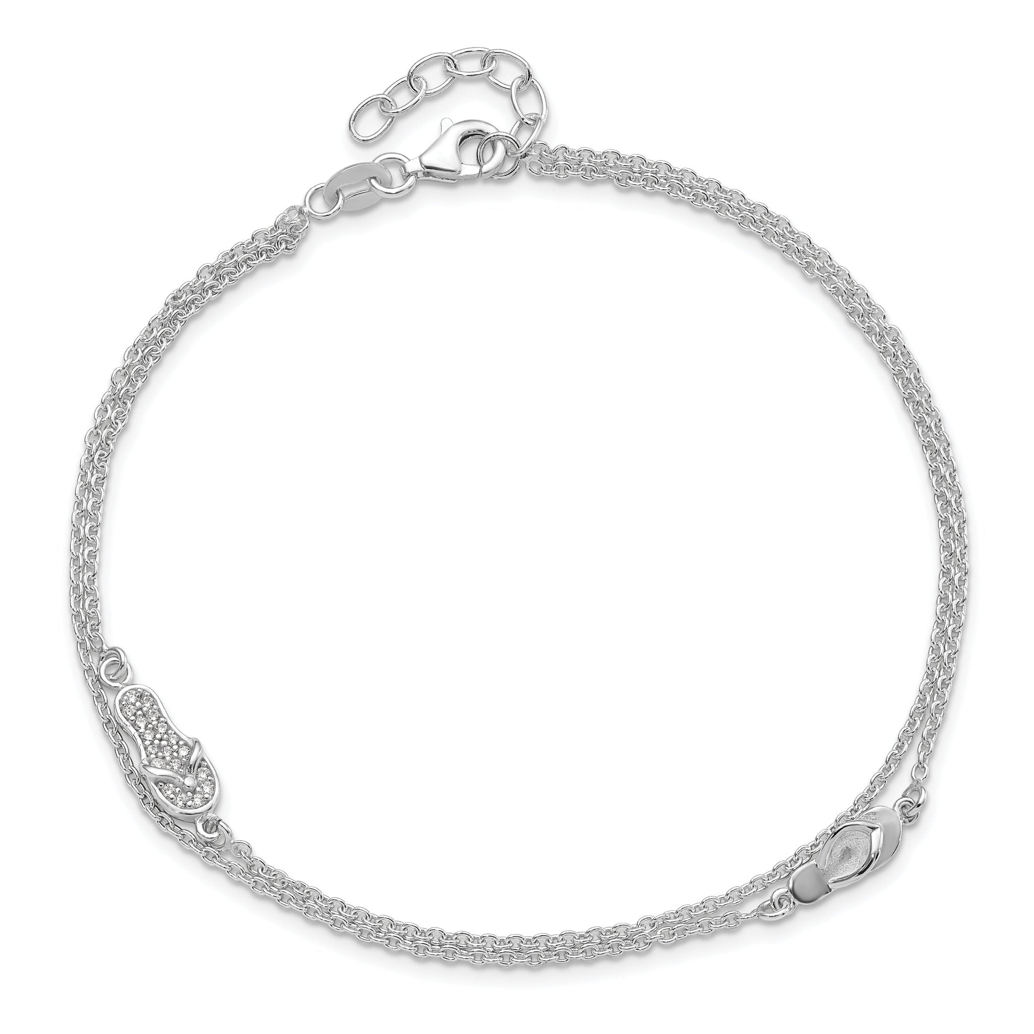 Sterling Silver 2-Strand CZ Flip Flop Plus Extender - Total Anklet