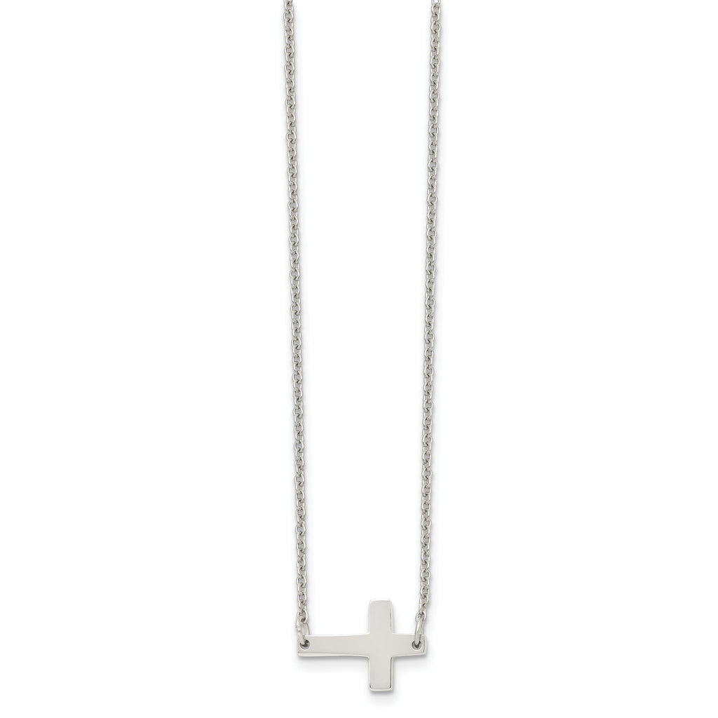 Sophia Jewelers Polished Stainless Steel Unisex Sideways Cross Necklace Gift Ready