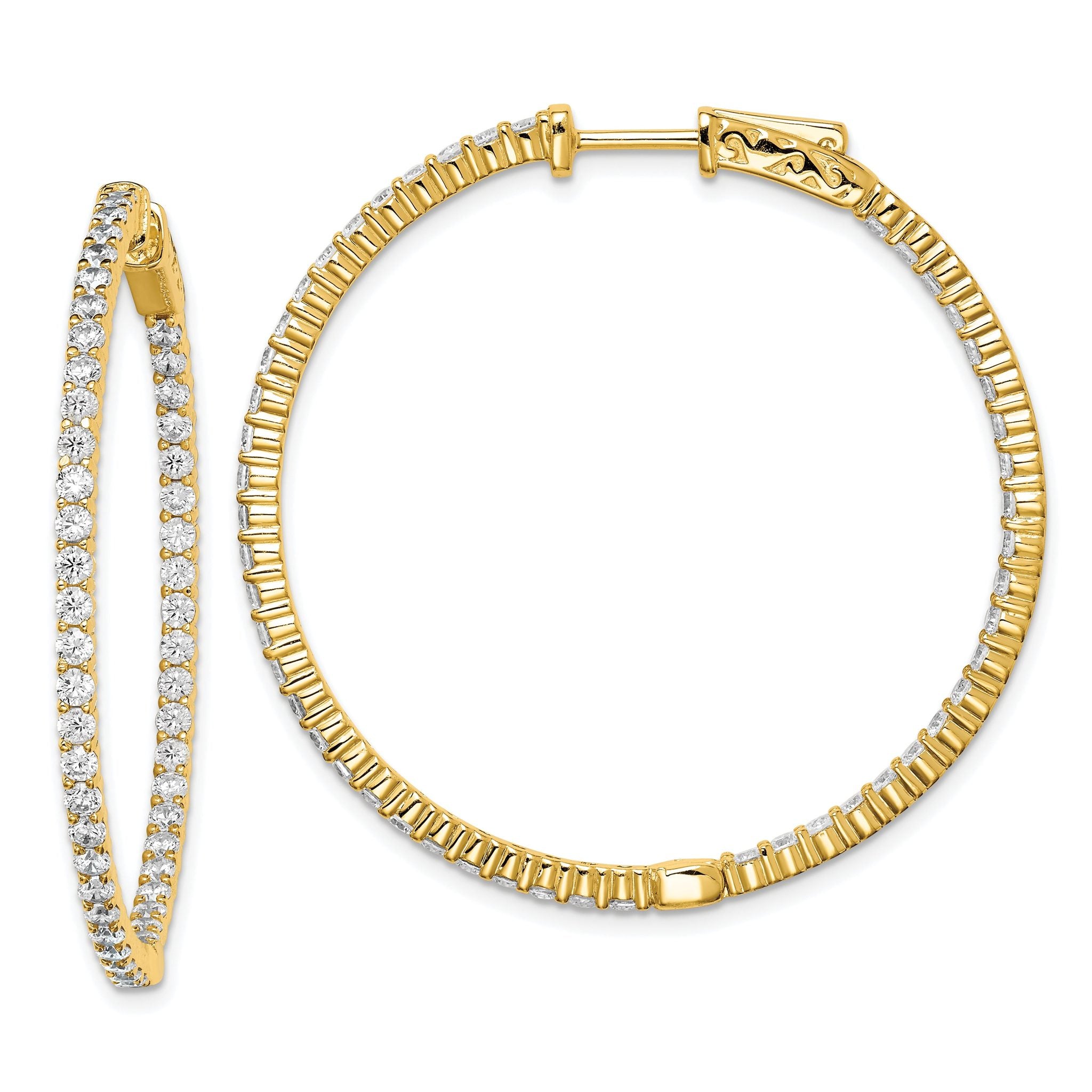 Sterling Shimmer Sterling Silver Gold-tone Flash Gold-plated 100 Stone 2mm CZ In and Out Round Hinged Hoop Earrings Main image