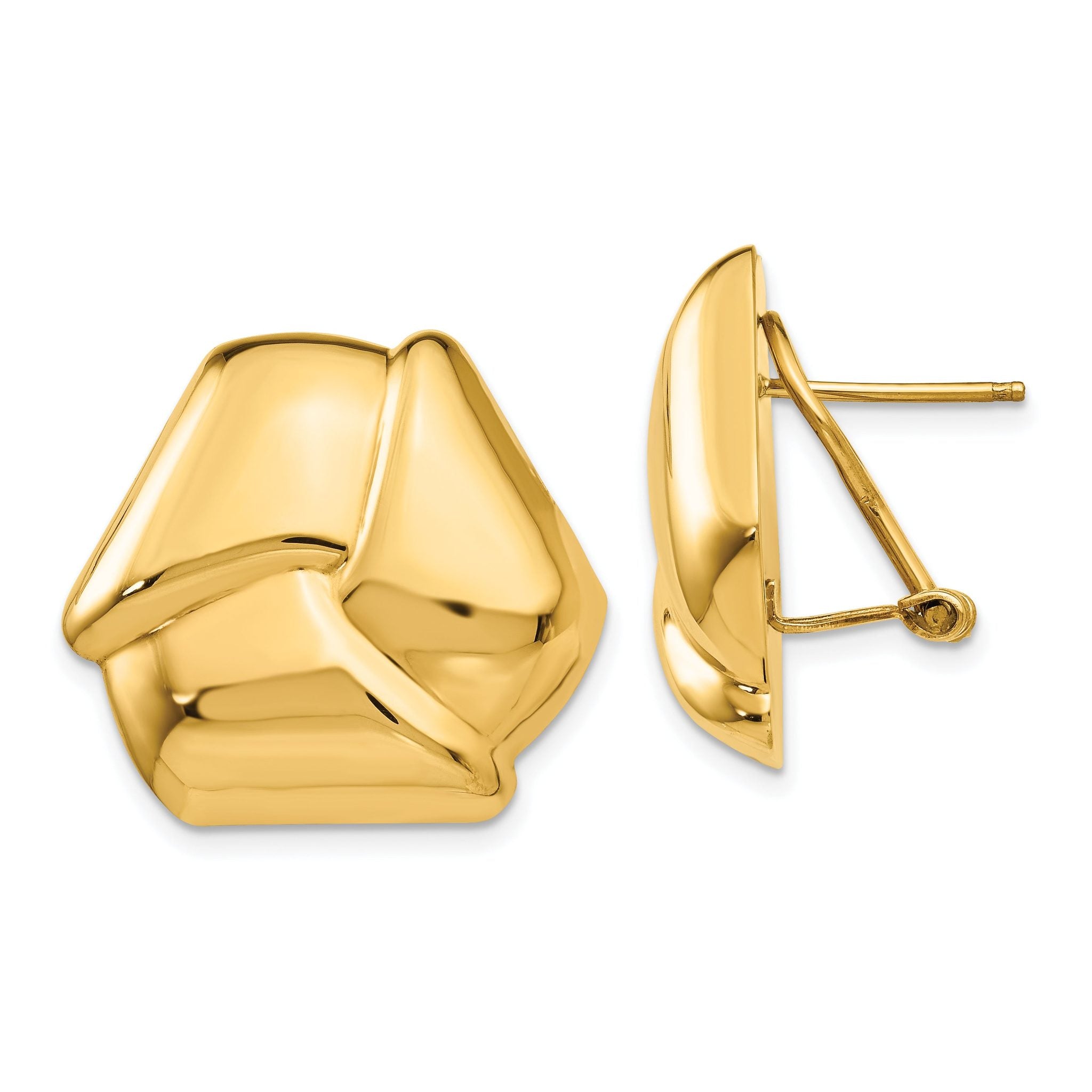 14K Gold Polished Knot Earrings with Omega Back  Elegant Hollow Design