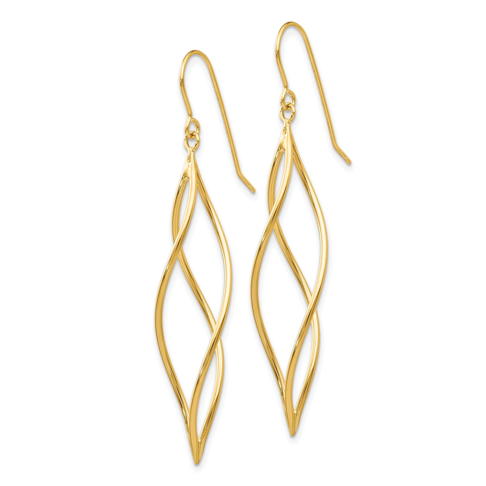 10k Polished Long Twisted Dangle Earrings Secondary image