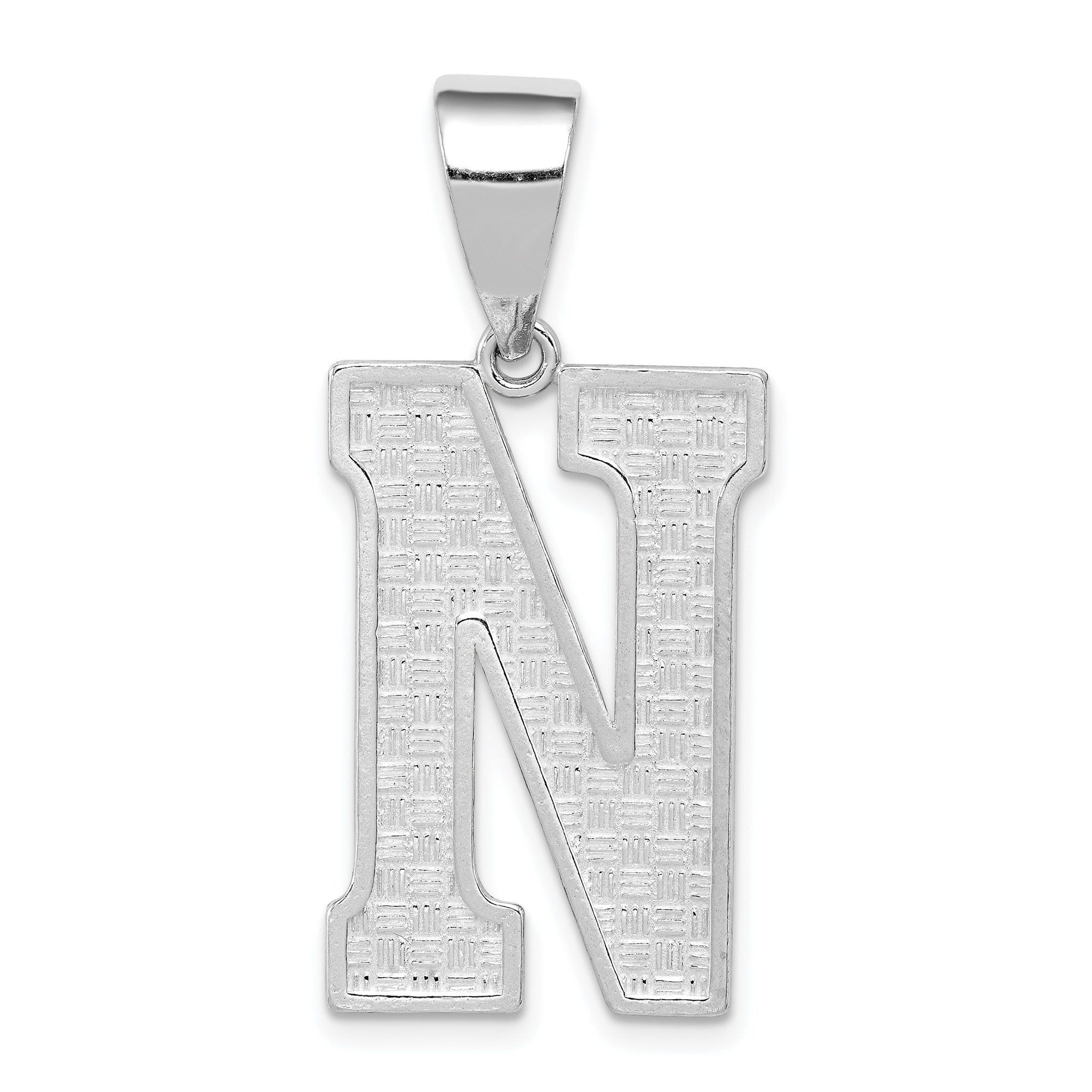 Sterling Silver 925 Rhodium-Plated Initial N Pendant  Large, Elegant Cast Design Main image