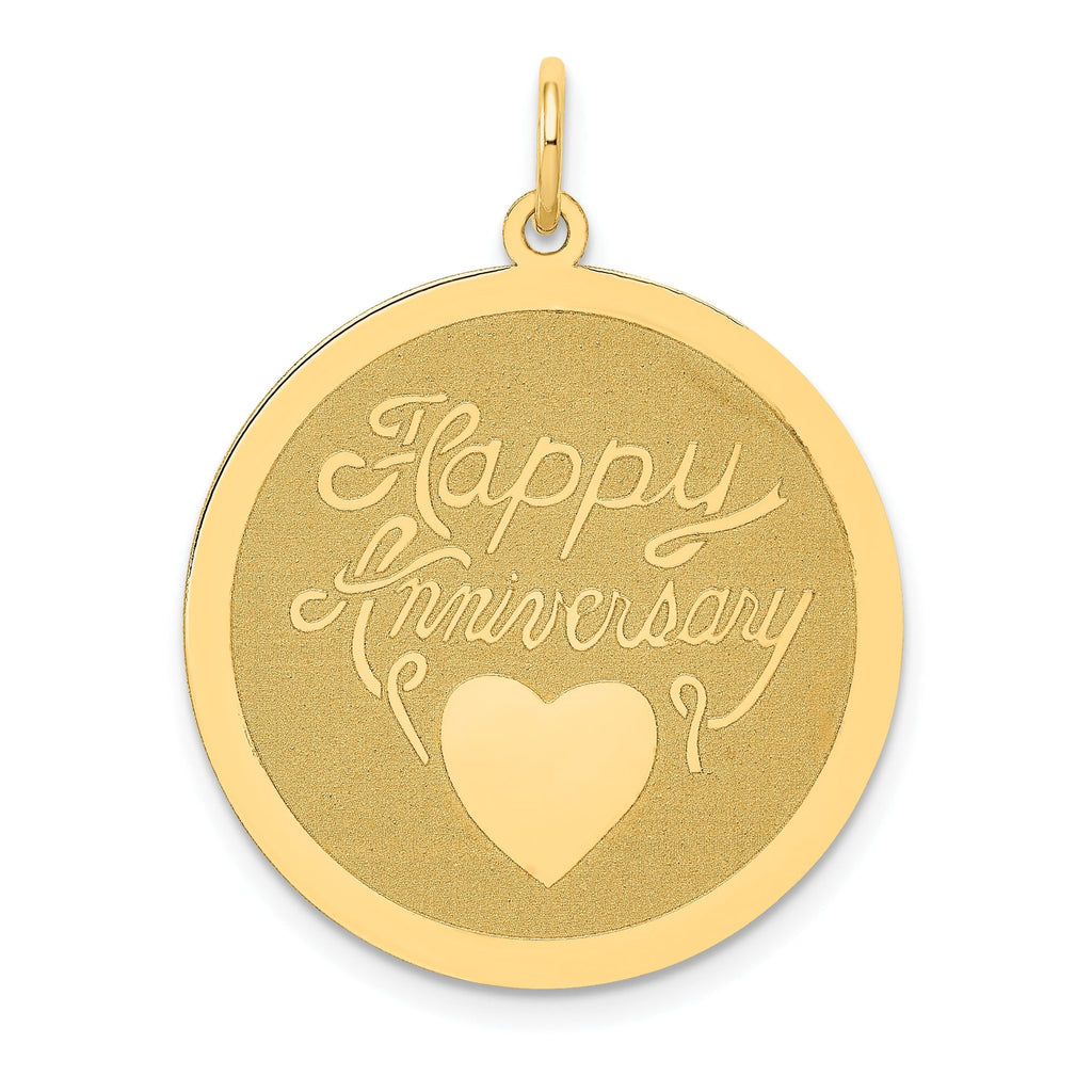Happy Anniversary Heart Disc Charm in 14K Yellow Gold, 29mm Engravable