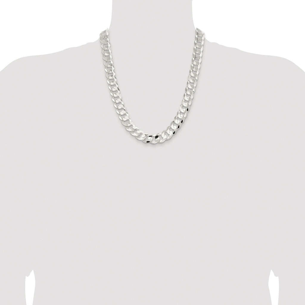 Sterling Silver Rhodium-plated 14.0mm Concave Beveled Curb Chain