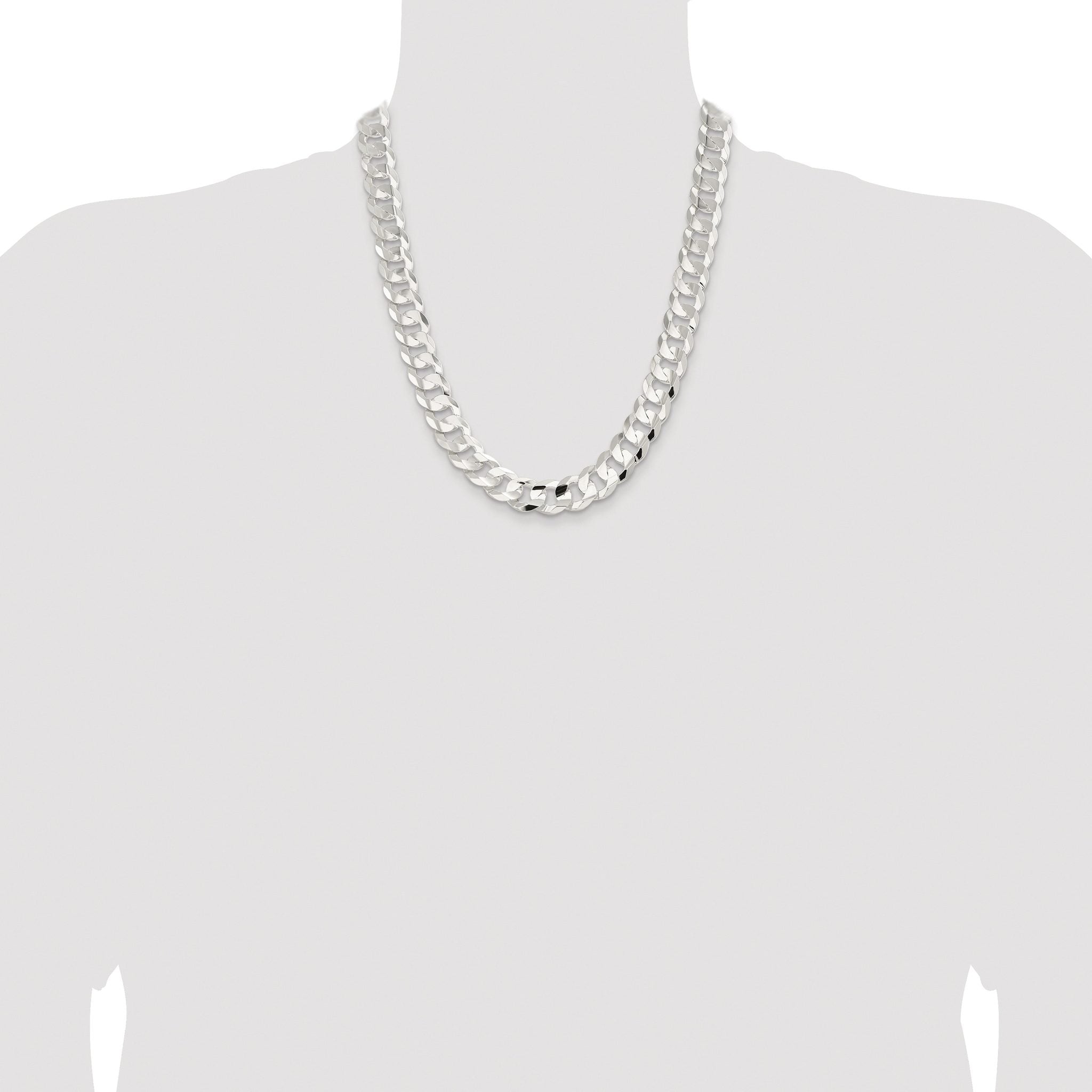 Sterling Silver Rhodium-plated 14.0mm Concave Beveled Curb Chain
