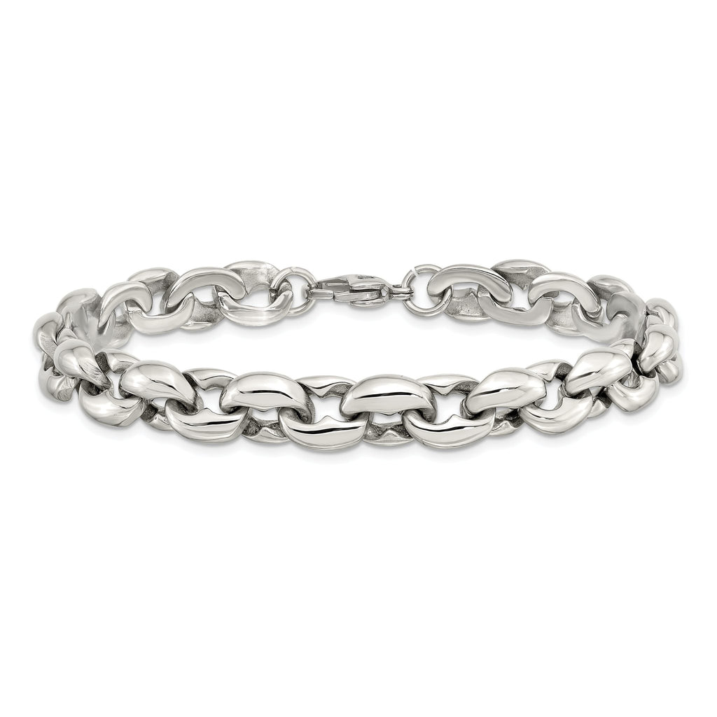 Stainless Steel Polished Oval Link Bracelet for Men