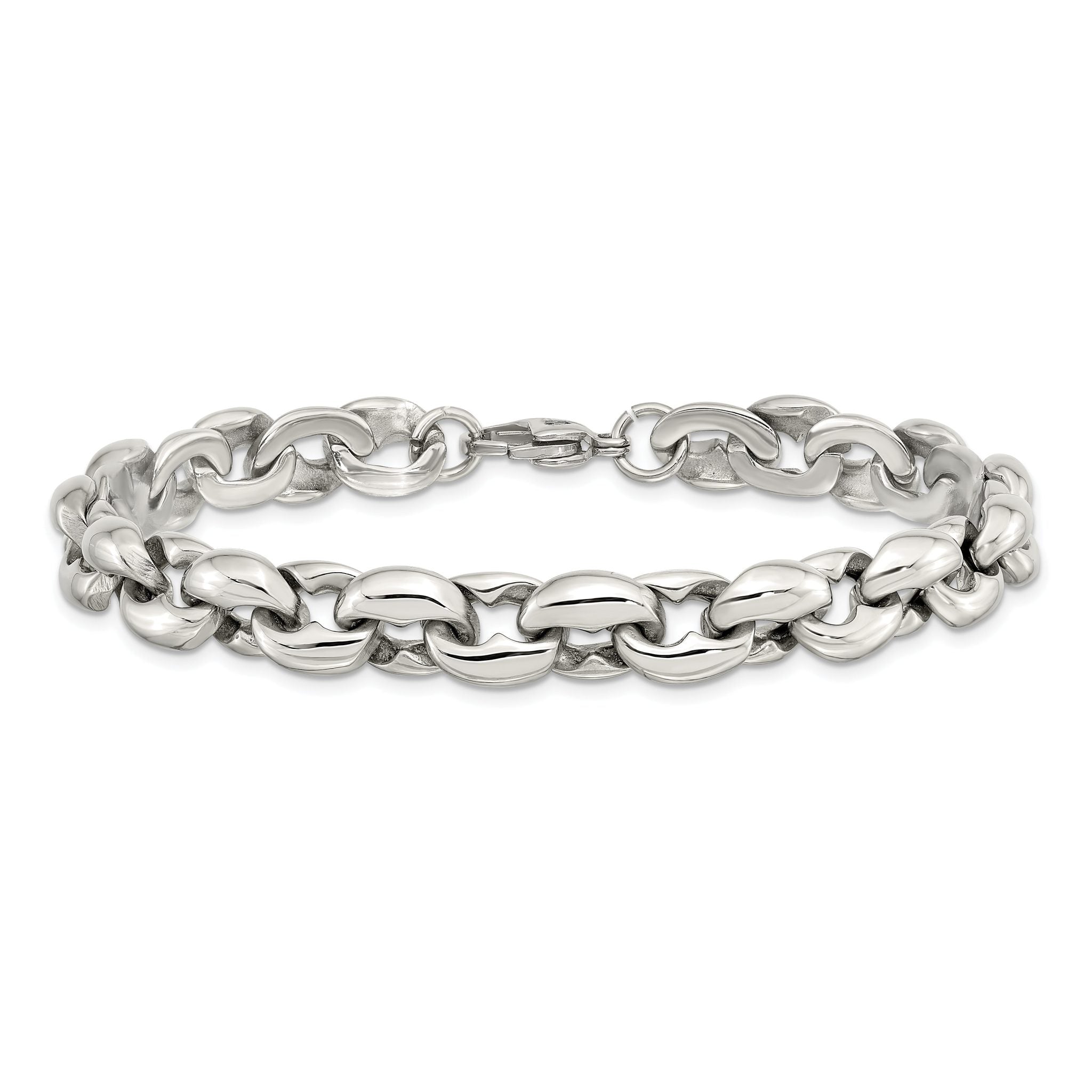 Stainless Steel Polished Oval Link Bracelet for Men
