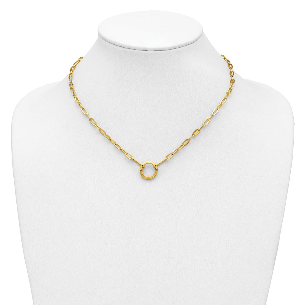 14K Polished Paperclip with Circle Ring Clasp Necklace