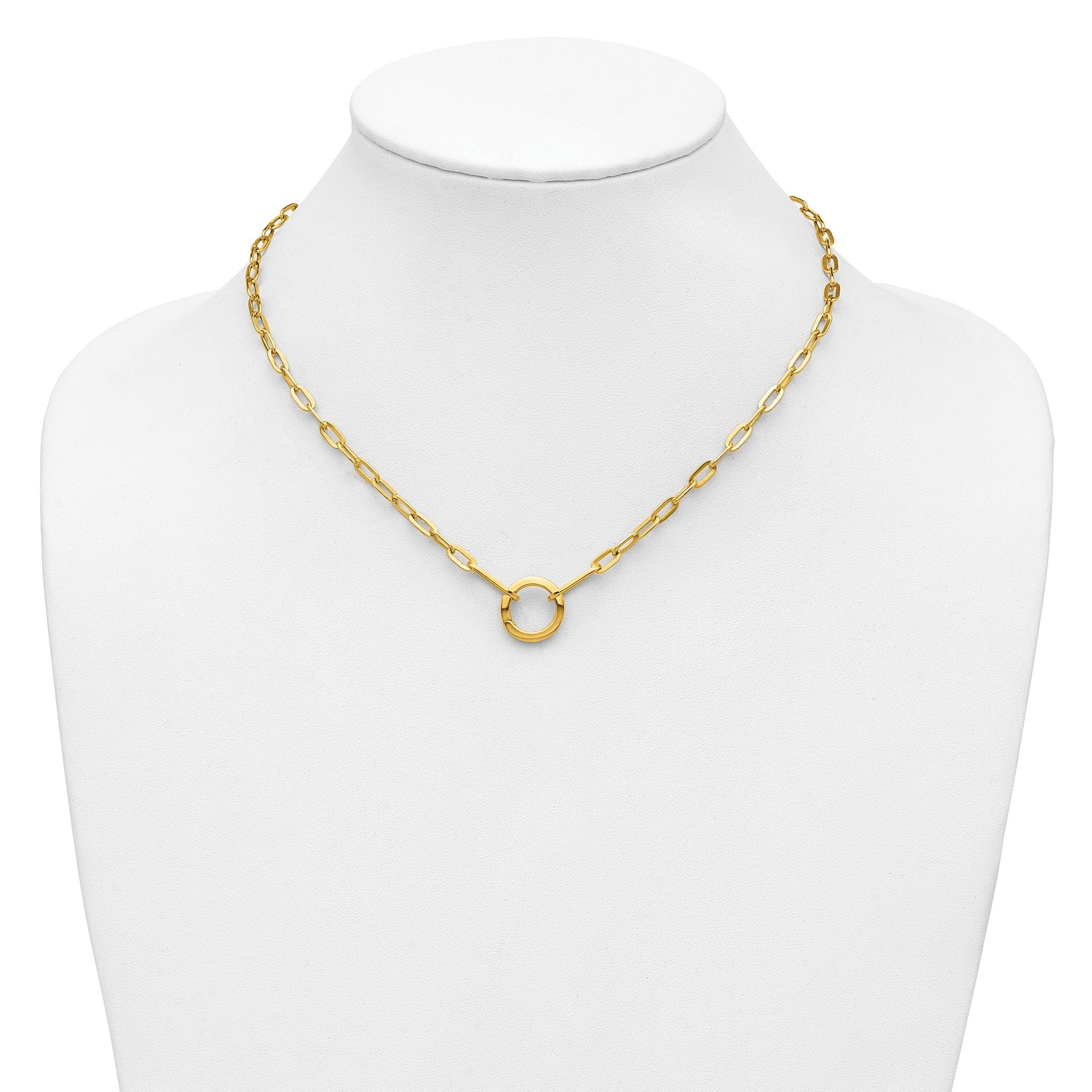 14K Polished Paperclip with Circle Ring Clasp Necklace