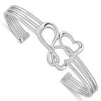Sterling Silver 925 Infinity Heart Cuff Bangle with Polished Rhodium Plating