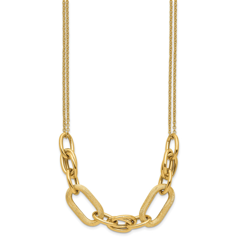 14K Polished and Satin 2-strand Fancy Link with 1in ext. Necklace