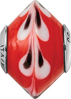 Sterling Silver Murano Glass Bead with Red Dots Antiqued Finish Elegant Design