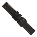 22mm Black Thick and Heavy Sport Calfskin Leather with Caramel Stitching and Black IP-plated Stainless Steel Buckle 8.1 inch Watch Band