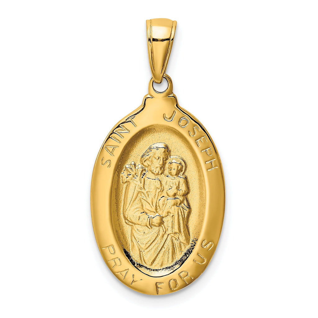 14K Gold Saint Joseph Medal Pendant with Polished Finish  Solid and Elegant Design