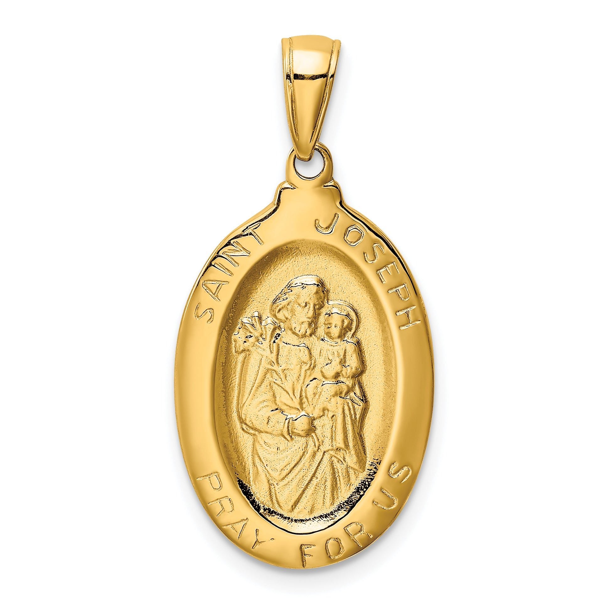 14K Gold Saint Joseph Medal Pendant with Polished Finish  Solid and Elegant Design