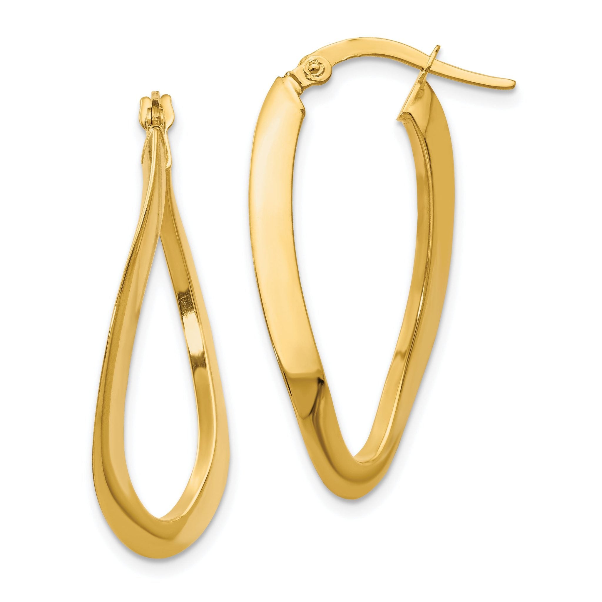 14K Gold Polished Hollow Oval Hoop Earrings with Twisted Design Main image