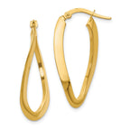 14K Gold Polished Hollow Oval Hoop Earrings with Twisted Design