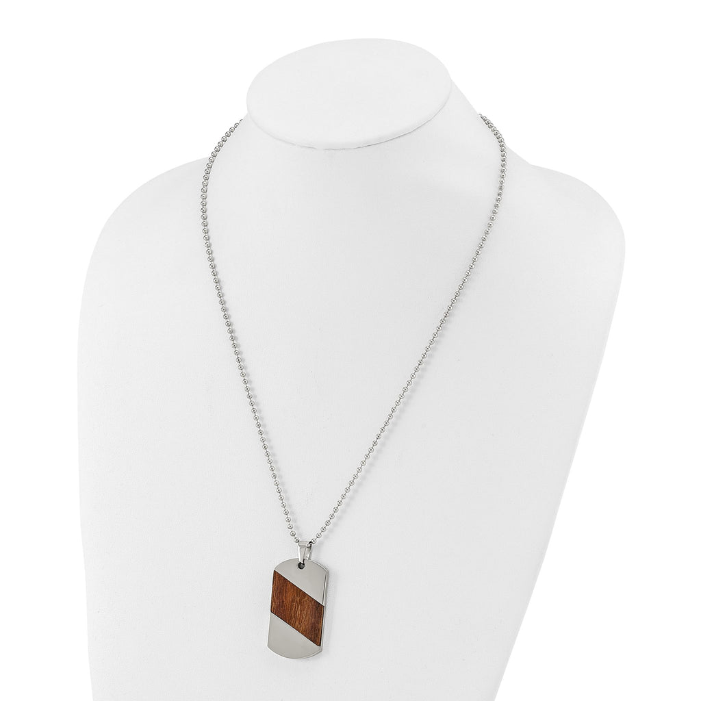 Rosewood Inlay Dog Tag Necklace in Titanium, 22"