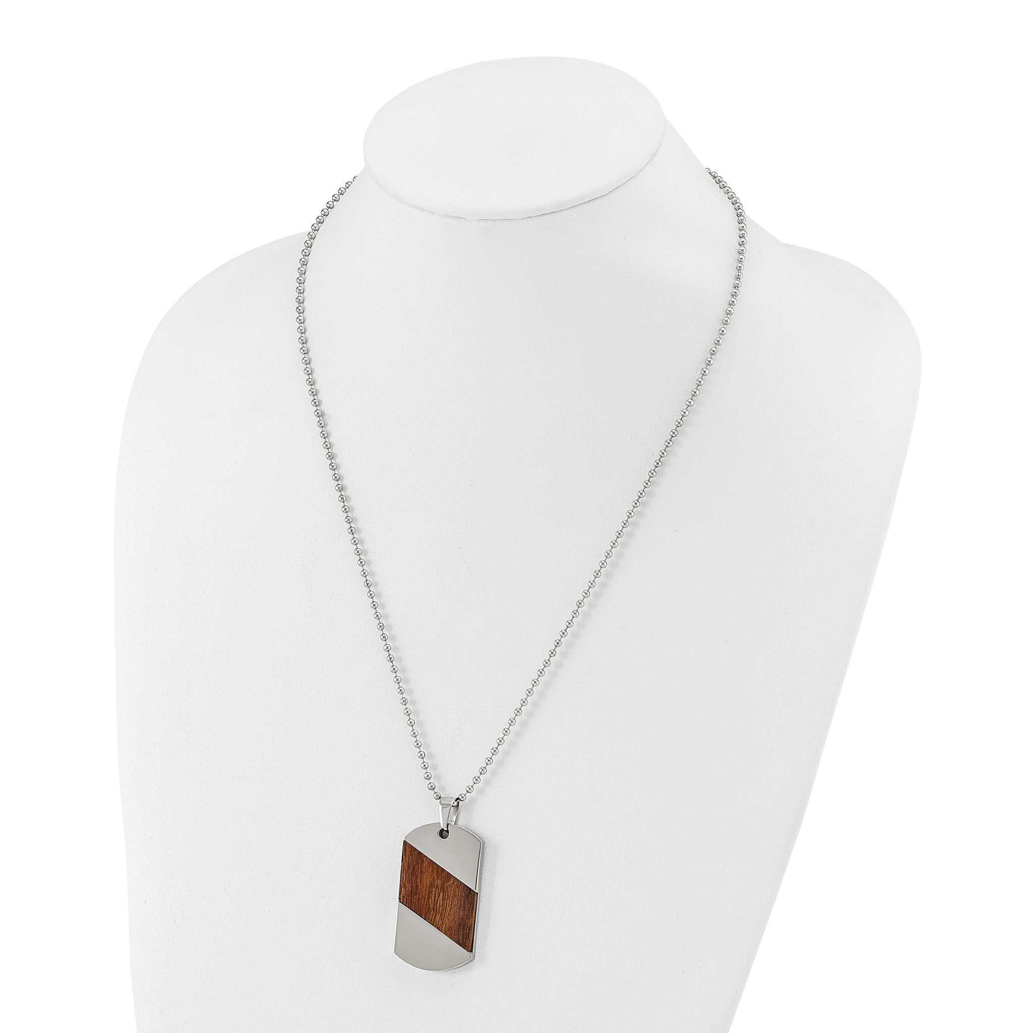 Rosewood Inlay Dog Tag Necklace in Titanium, 22"